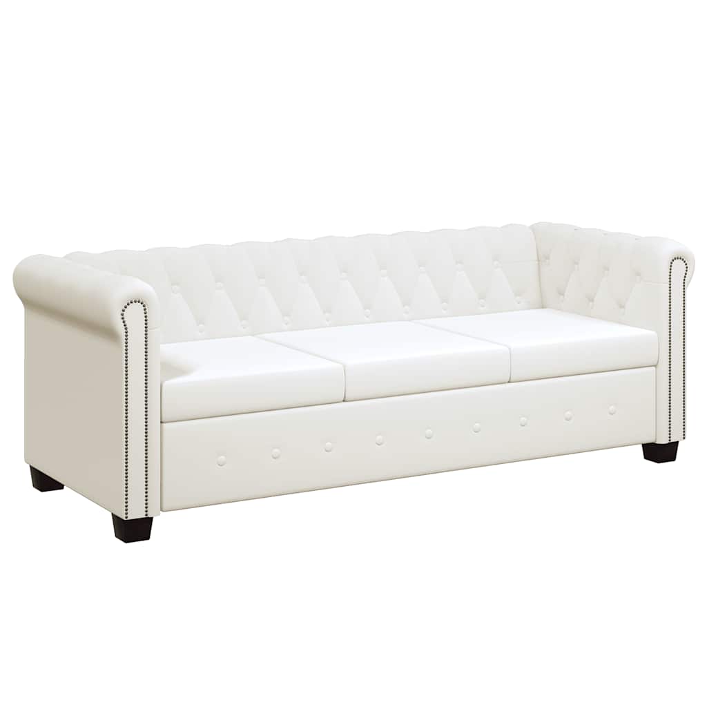 Canapé Chesterfield à 3 places cuir synthétique blanc