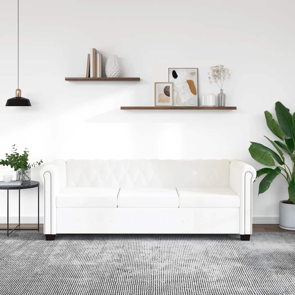 Canapé Chesterfield à 3 places cuir synthétique blanc