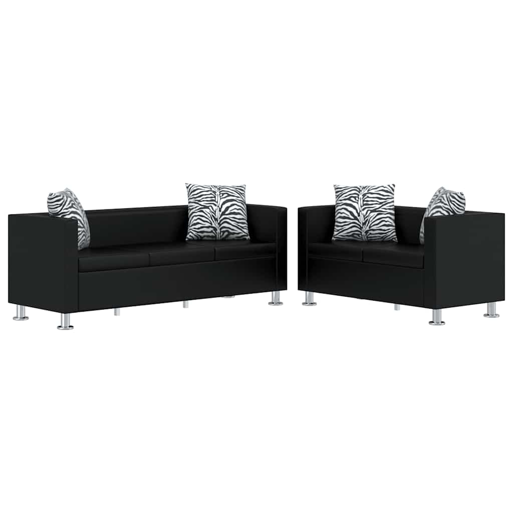 Jeu de canapé à 2 places et à 3 places Cuir synthétique Noir