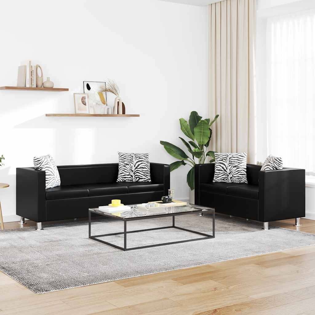 Jeu de canapé à 2 places et à 3 places Cuir synthétique Noir