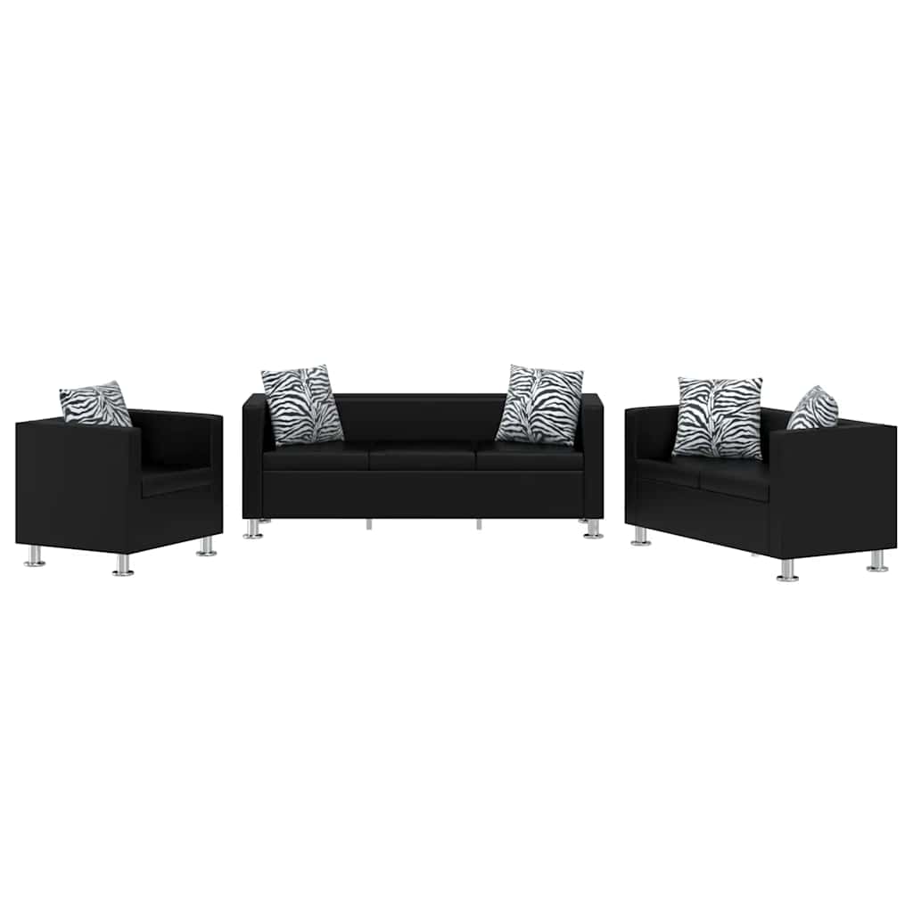 Jeu de canapé à 2 places et à 3 places et fauteuil Noir