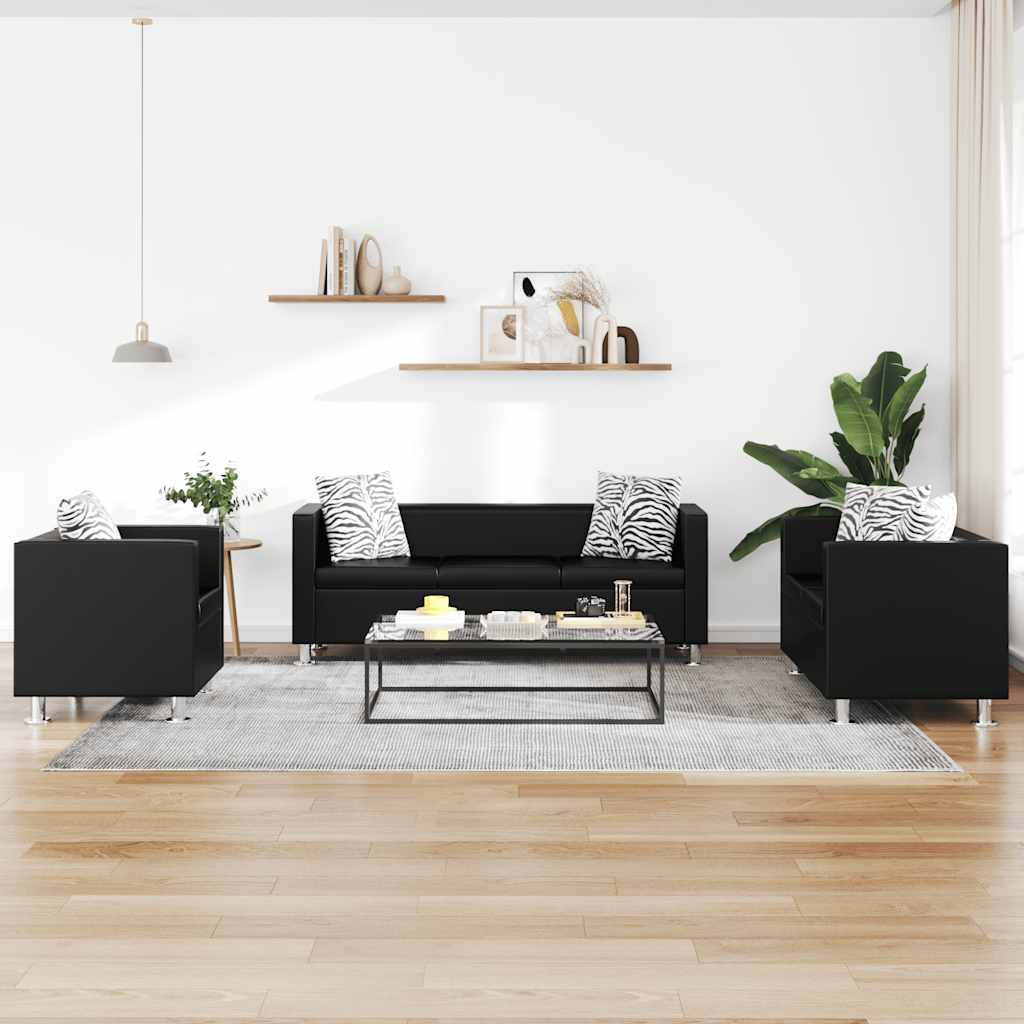 Jeu de canapé à 2 places et à 3 places et fauteuil Noir