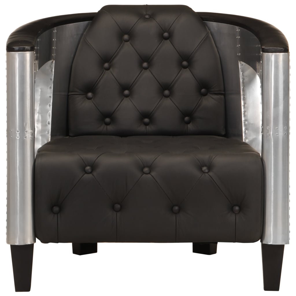 Fauteuil en style d'aviation noir cuir véritable