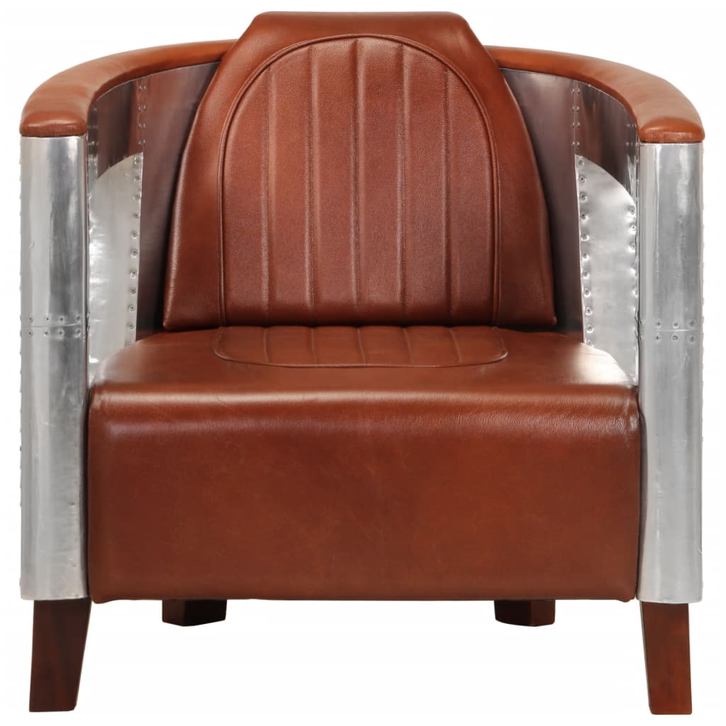 Fauteuil en style d'aviation marron cuir véritable