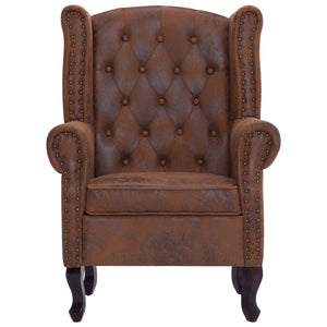 Fauteuil Chesterfield et repose-pieds Marron Similicuir daim
