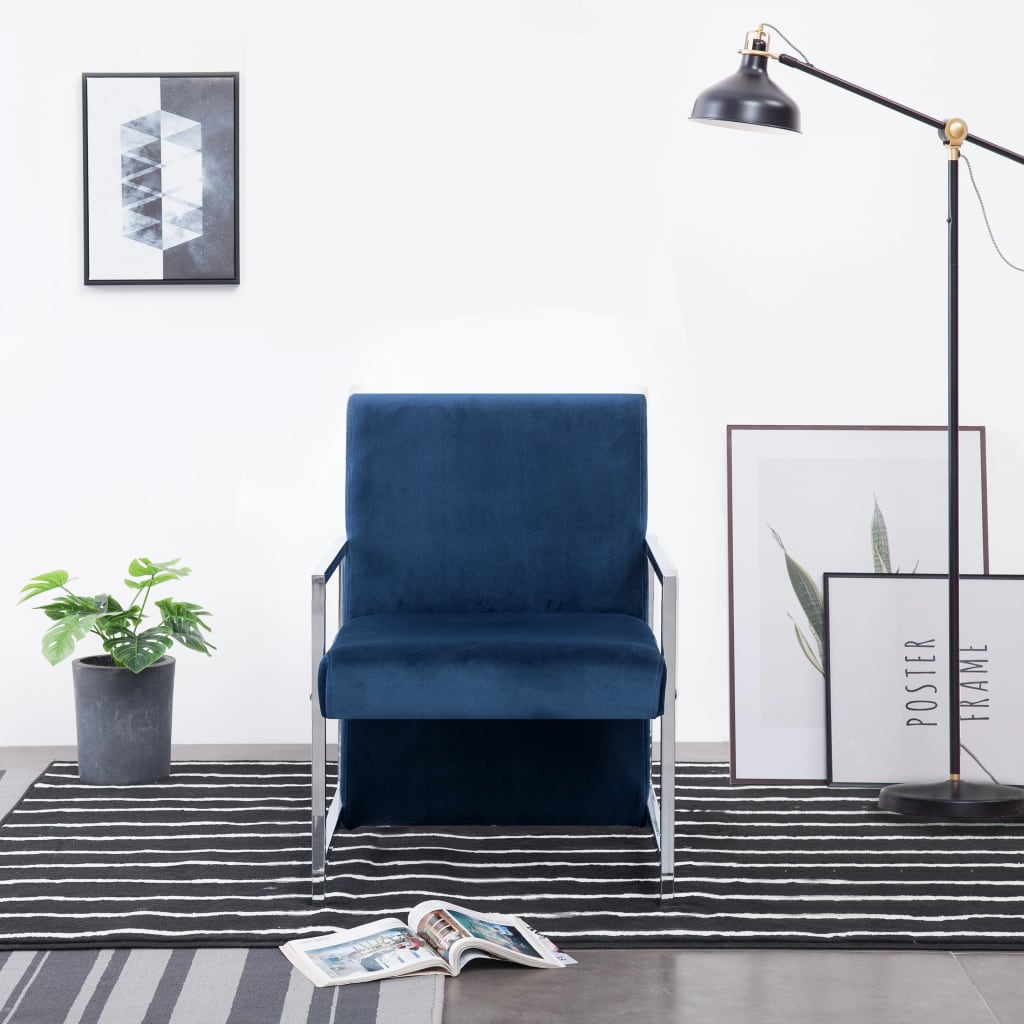 Fauteuil avec pieds chromés Bleu Velours