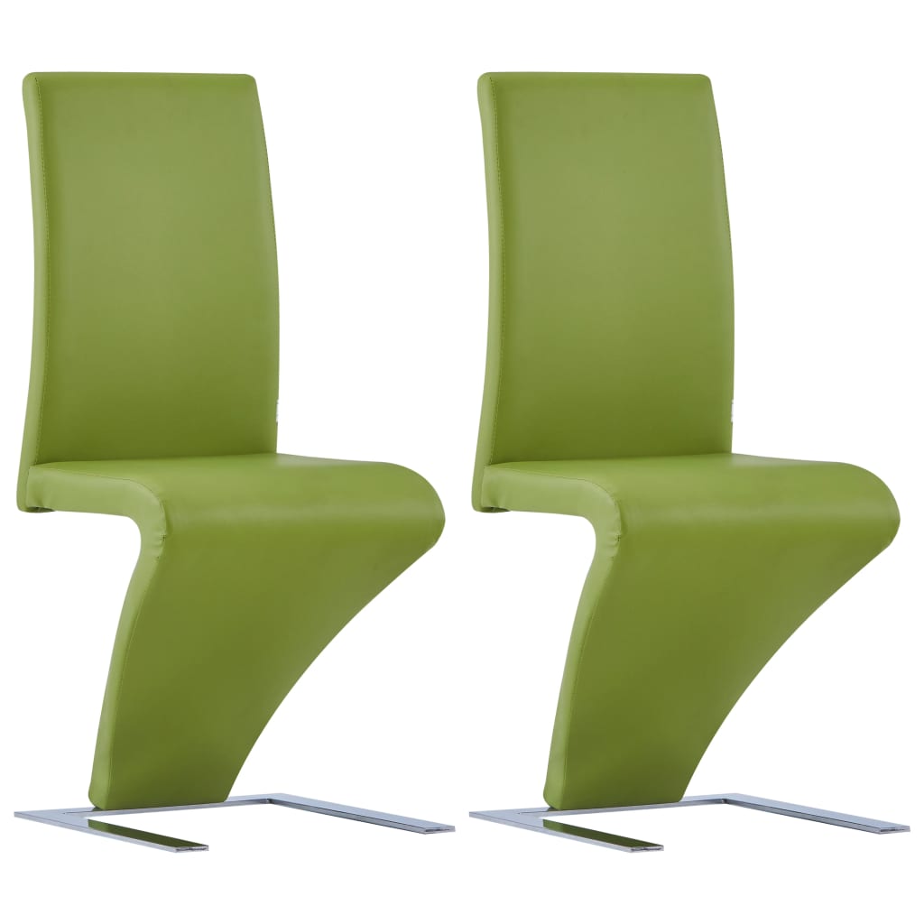 Chaises à manger avec forme de zigzag lot de 2 vert similicuir