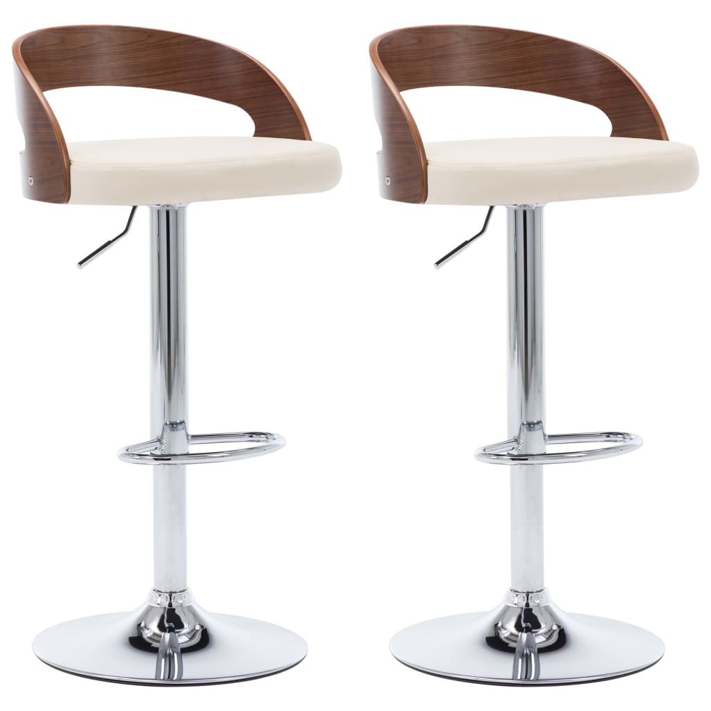 Tabourets de bar lot de 2 crème similicuir et bois courbé