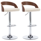 Tabourets de bar lot de 2 crème similicuir et bois courbé