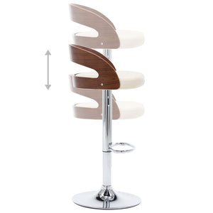 Tabourets de bar lot de 2 crème similicuir et bois courbé