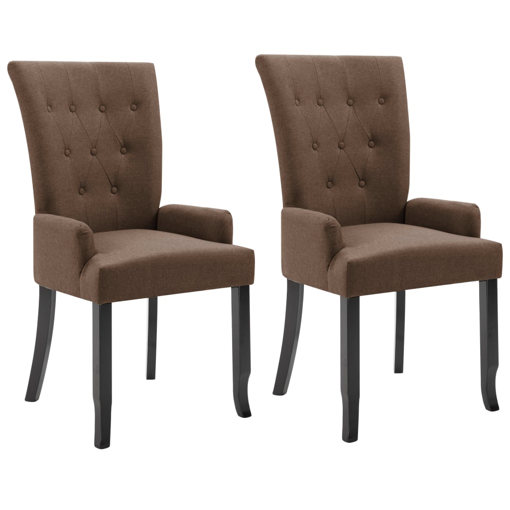 Chaises à manger avec accoudoirs lot de 2 marron tissu