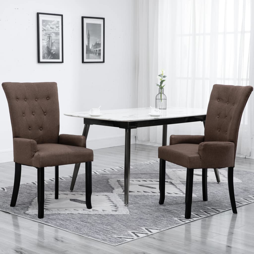 Chaises à manger avec accoudoirs lot de 2 marron tissu