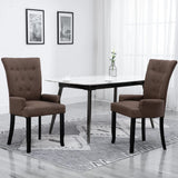 Chaises à manger avec accoudoirs lot de 2 marron tissu