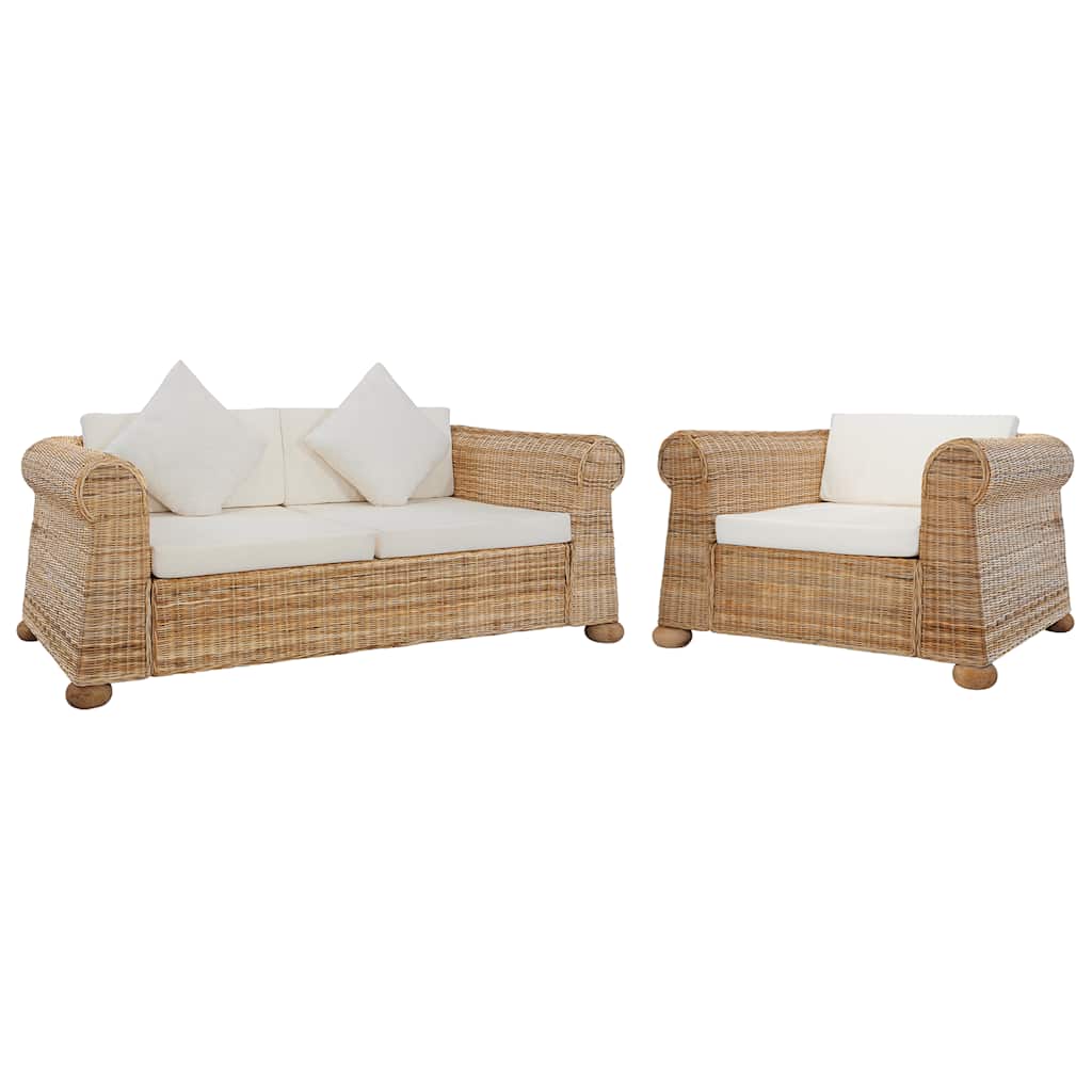 Ensemble de canapés avec coussins 2 pcs rotin naturel