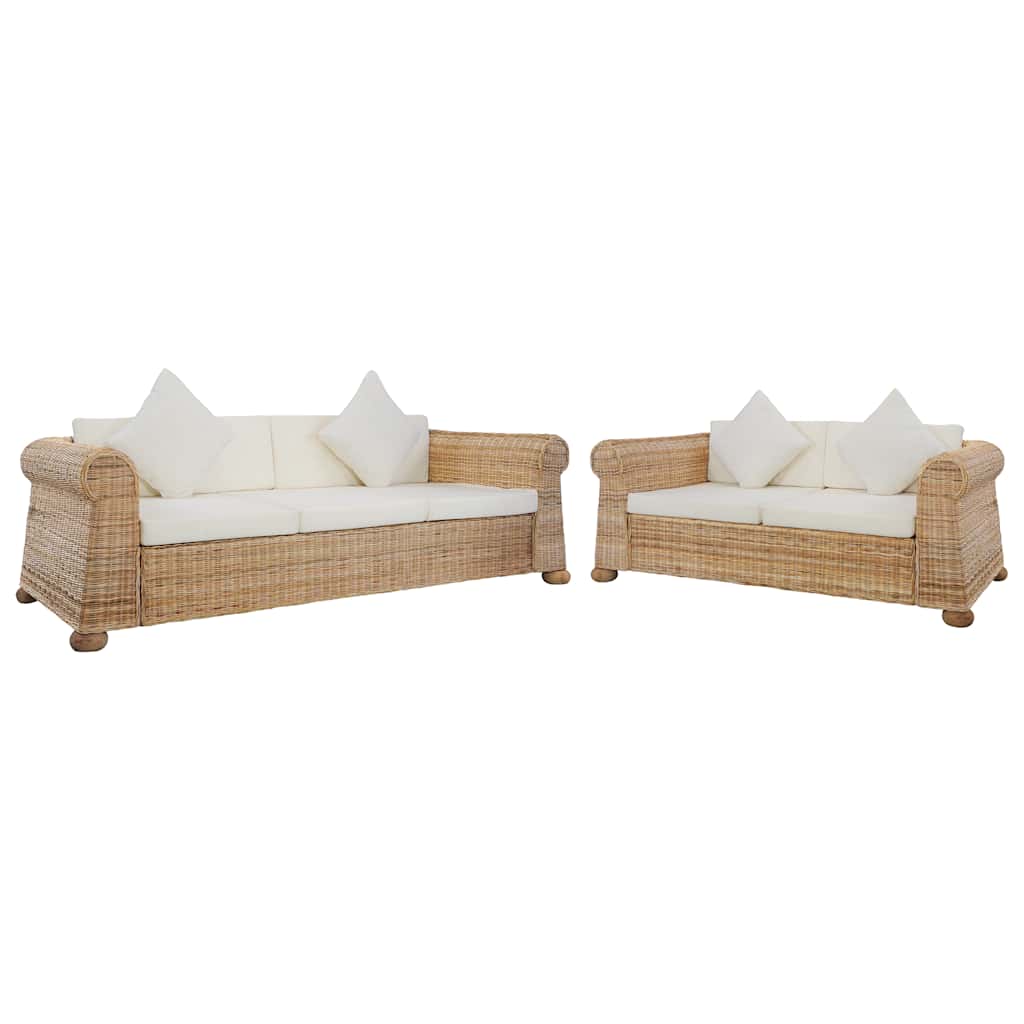 Ensemble de canapés 2 pcs avec coussins Rotin naturel