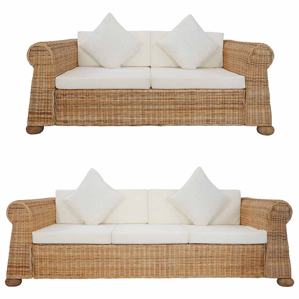 Ensemble de canapés 2 pcs avec coussins Rotin naturel