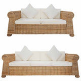 Ensemble de canapés 2 pcs avec coussins Rotin naturel