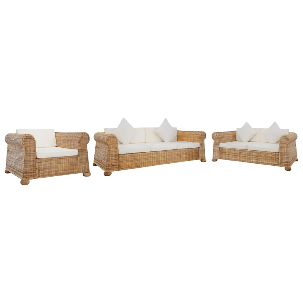 Ensemble de canapés 3 pcs avec coussins Rotin naturel