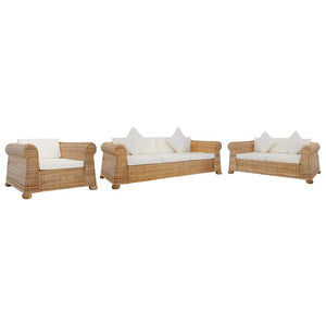 Ensemble de canapés 3 pcs avec coussins Rotin naturel