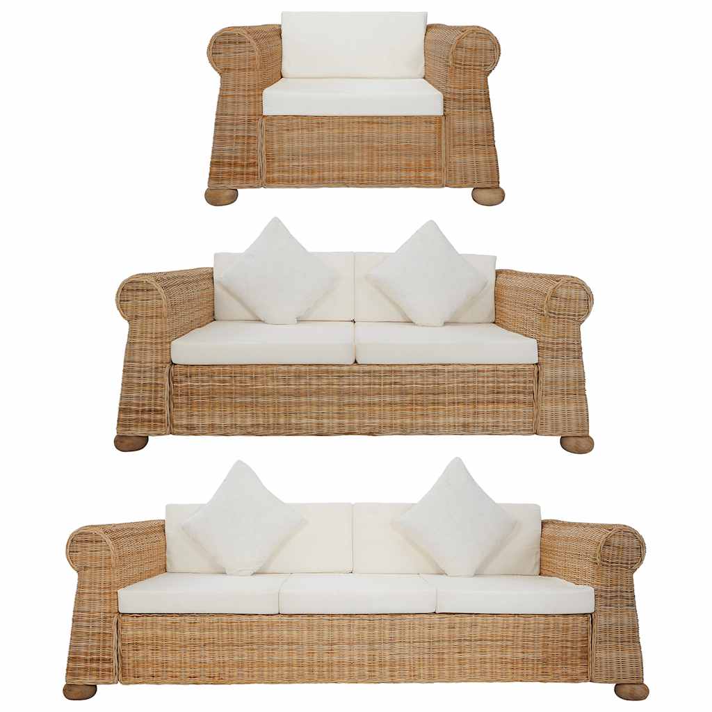 Ensemble de canapés 3 pcs avec coussins Rotin naturel