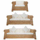 Ensemble de canapés 3 pcs avec coussins Rotin naturel