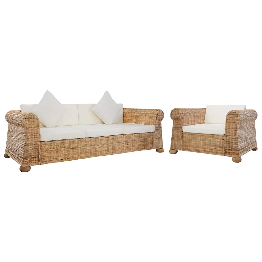 Ensemble de canapés 2 pcs avec coussins Rotin naturel