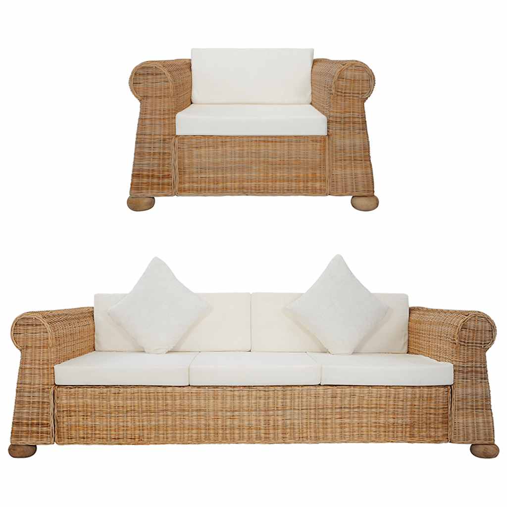 Ensemble de canapés 2 pcs avec coussins Rotin naturel