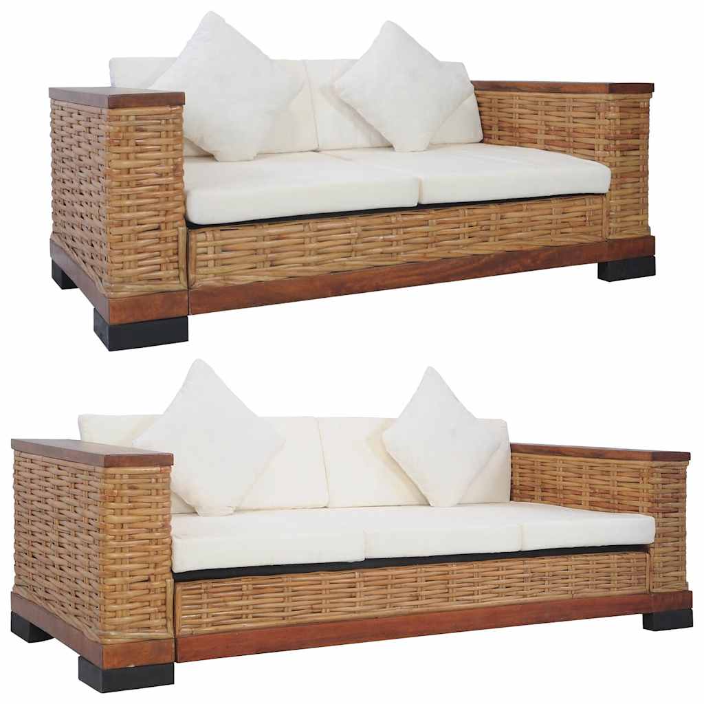 Ensemble de canapés 2 pcs avec coussins Marron Rotin naturel