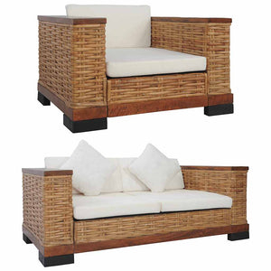 Ensemble de canapés 3 pcs avec coussins Marron Rotin naturel