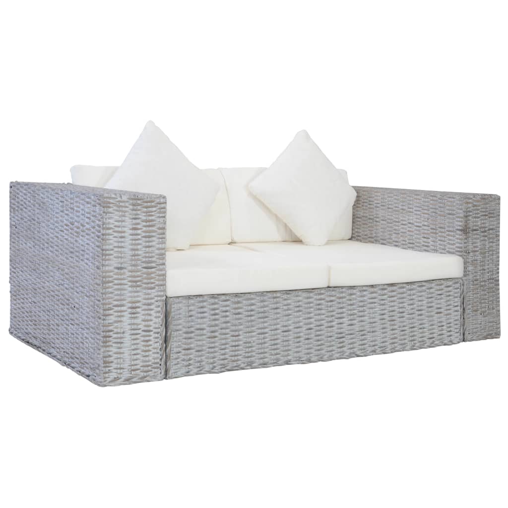 Ensemble de canapés 2 pcs avec coussins Gris Rotin naturel