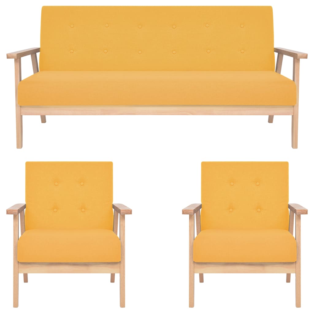 Ensemble de canapés 3 pcs Tissu Jaune