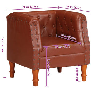 Fauteuil marron cuir véritable