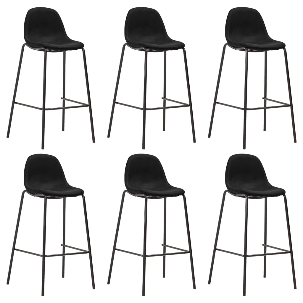 Chaises de bar lot de 6 noir tissu