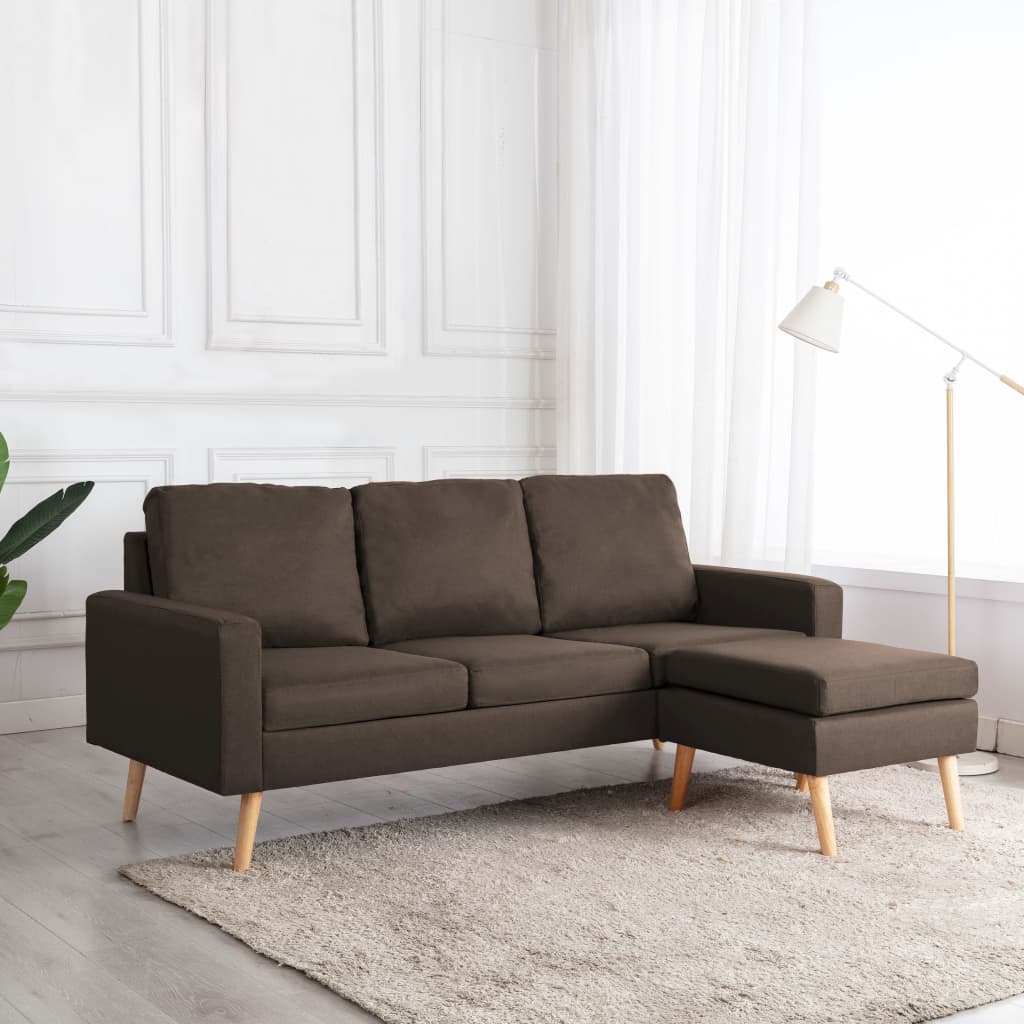 Canapé à 3 places avec repose-pied Marron Tissu