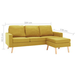 Canapé à 3 places avec repose-pied Jaune Tissu