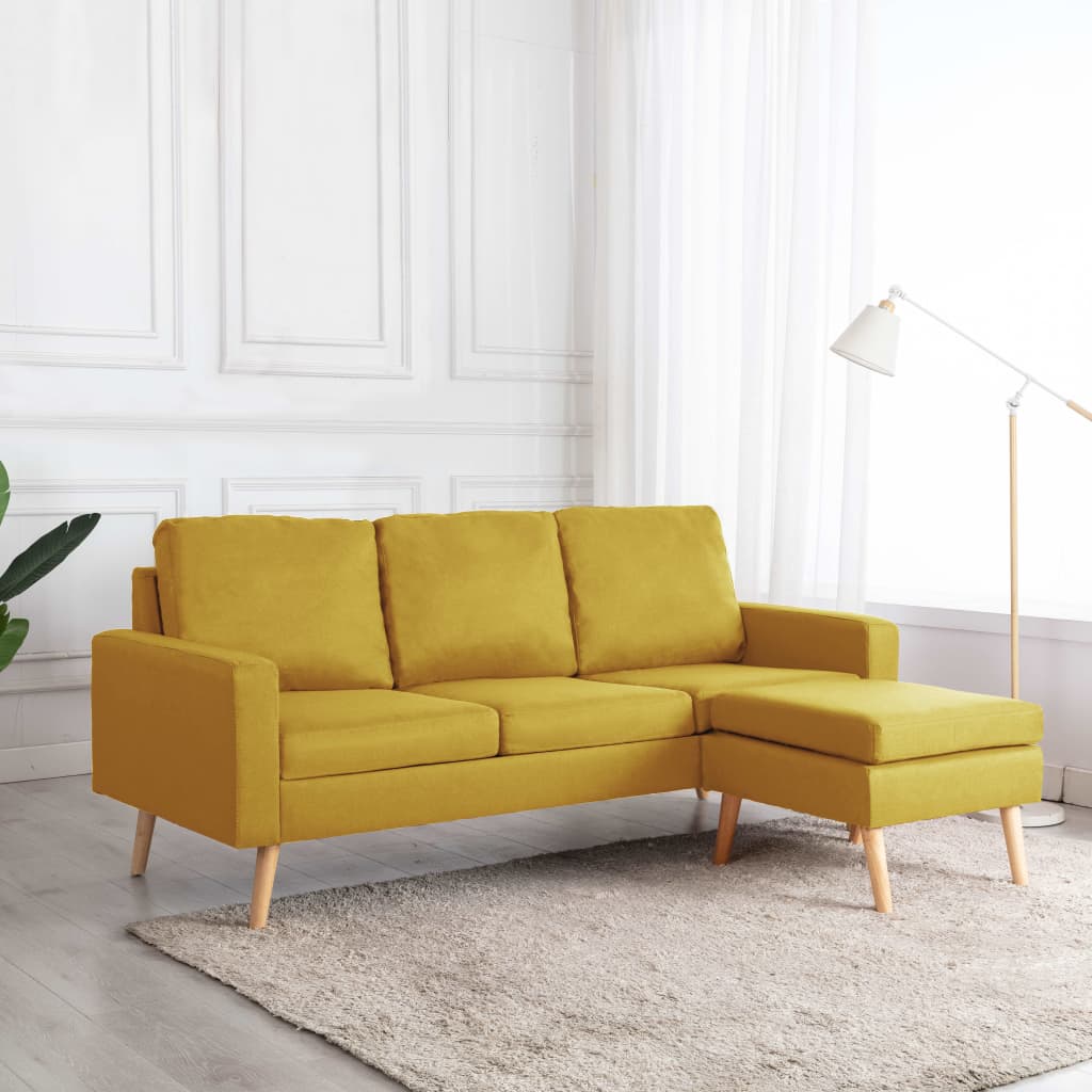 Canapé à 3 places avec repose-pied Jaune Tissu
