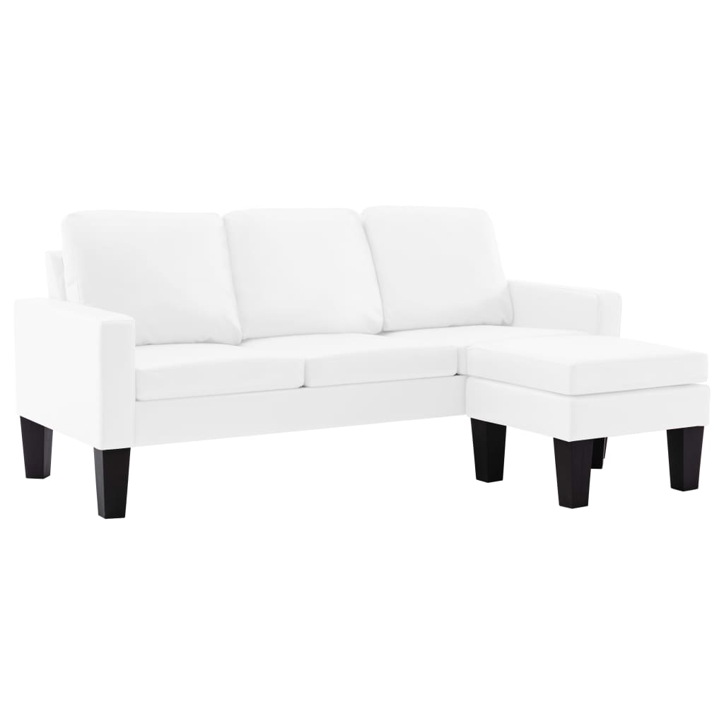 Canapé à 3 places avec repose-pied Blanc Similicuir