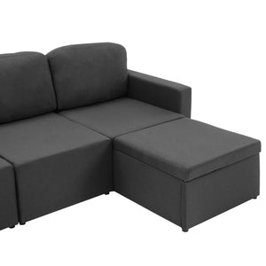 Canapé-lit modulaire 3 places Gris foncé Tissu