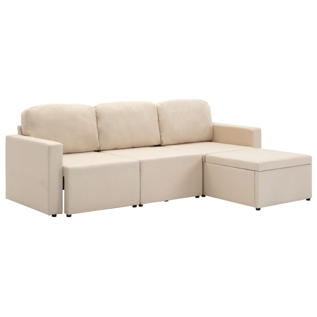 Canapé-lit modulaire 3 places Crème Tissu