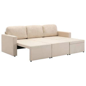 Canapé-lit modulaire 3 places Crème Tissu