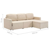 Canapé-lit modulaire 3 places Crème Tissu