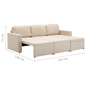 Canapé-lit modulaire 3 places Crème Tissu