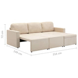 Canapé-lit modulaire 3 places Crème Tissu