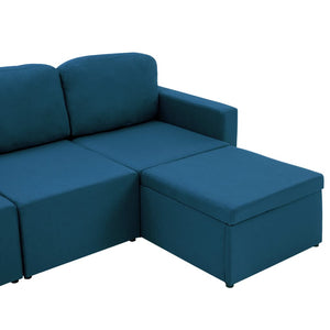 Canapé-lit modulaire 3 places Bleu Tissu