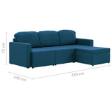 Canapé-lit modulaire 3 places Bleu Tissu
