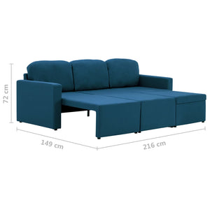 Canapé-lit modulaire 3 places Bleu Tissu