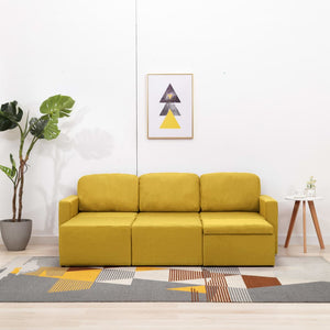 Canapé-lit modulaire 3 places Jaune Tissu