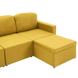Canapé-lit modulaire 3 places Jaune Tissu