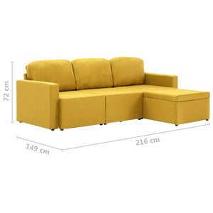 Canapé-lit modulaire 3 places Jaune Tissu