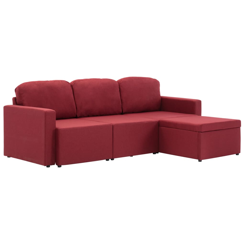 Canapé-lit modulaire 3 places Rouge bordeaux Tissu